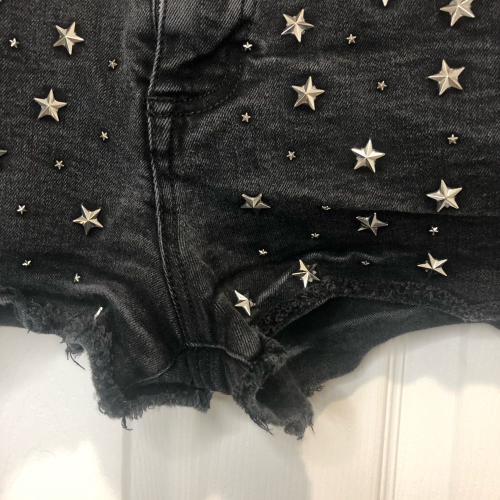 Black Heart black low rise shorts with silver stars, size 3 - Picture 8 of 9